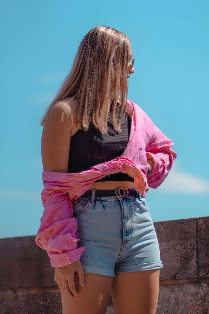 Denim Cutoffs and Bikini Top with Flannel Tied at Waist
