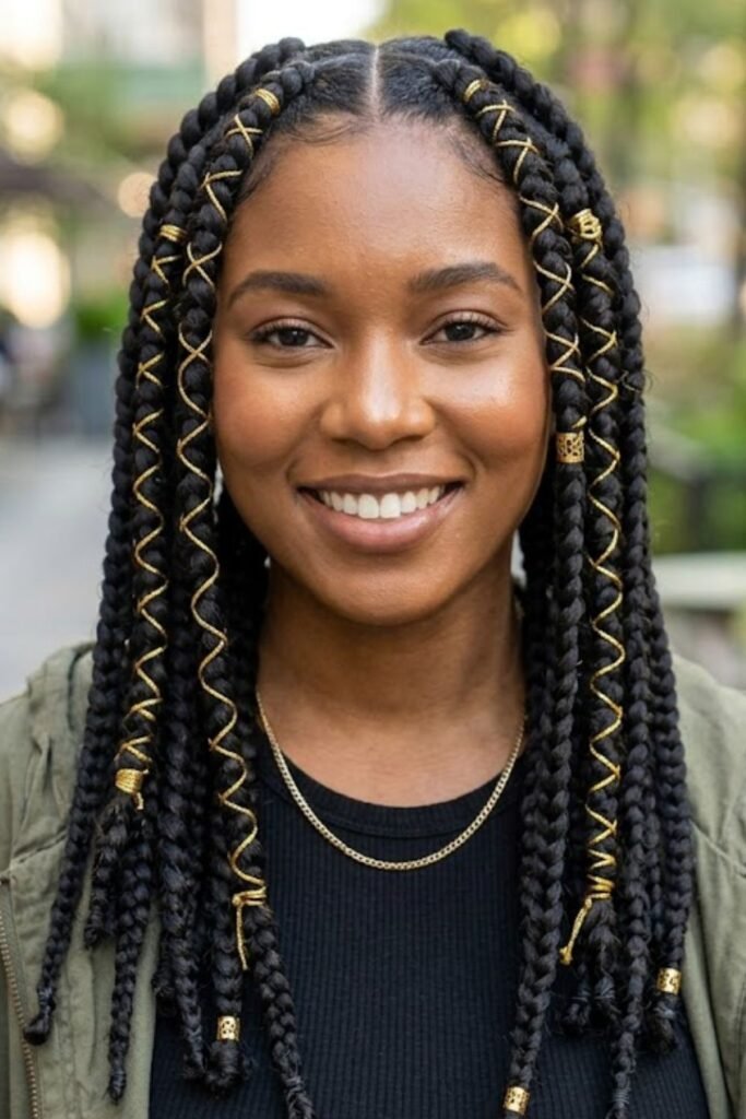 _Dookie Braids with Gold String Wraps