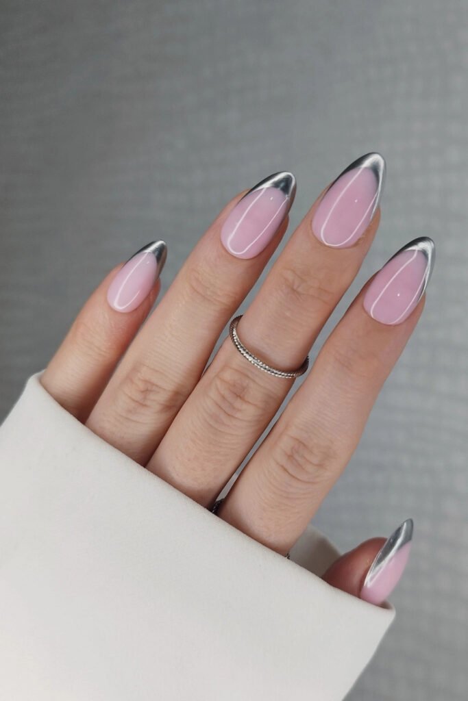 Elegant Chrome French Tip November Nails