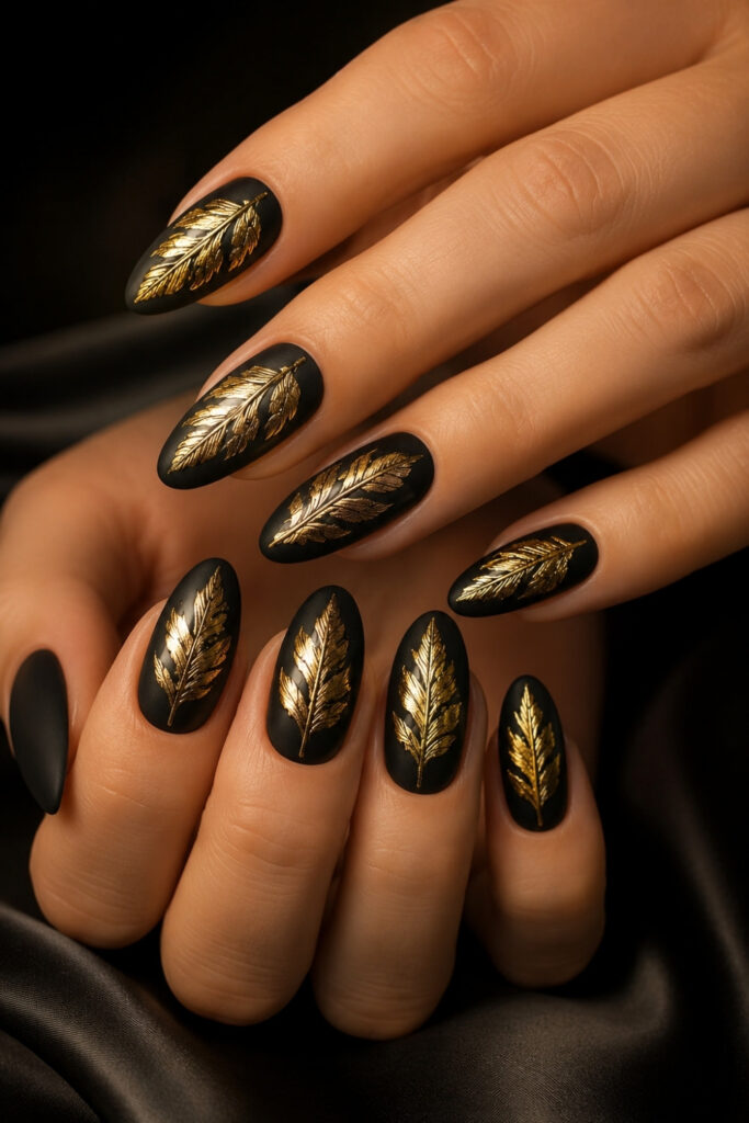 Espresso nails With Gold Foil Tips
