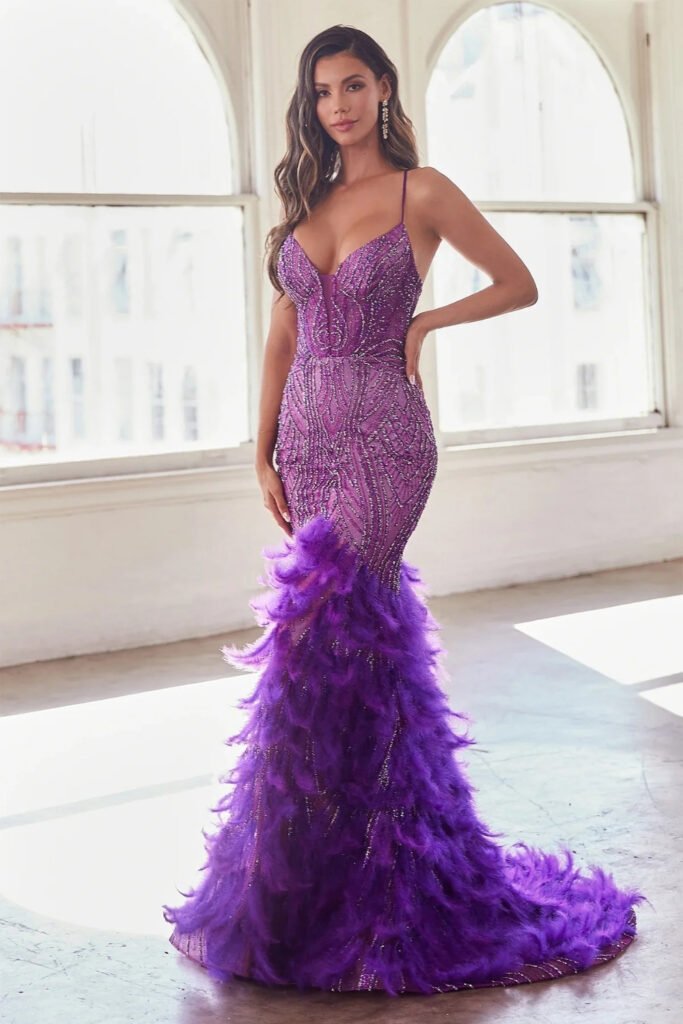 Feather Trim Maxi Dress