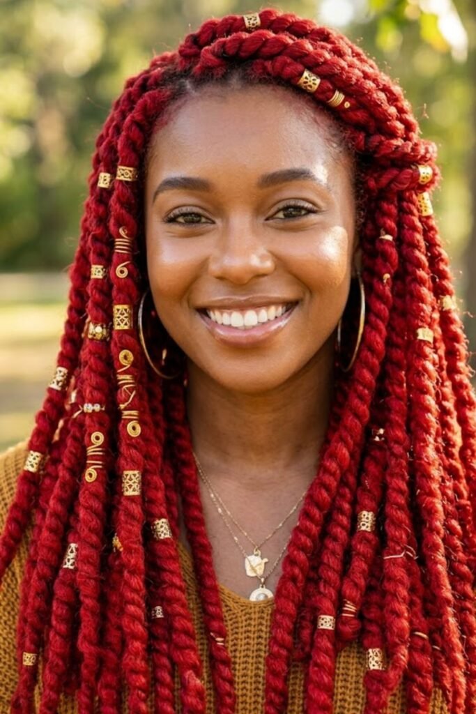Fire Red Havana Twists with Gold Accents