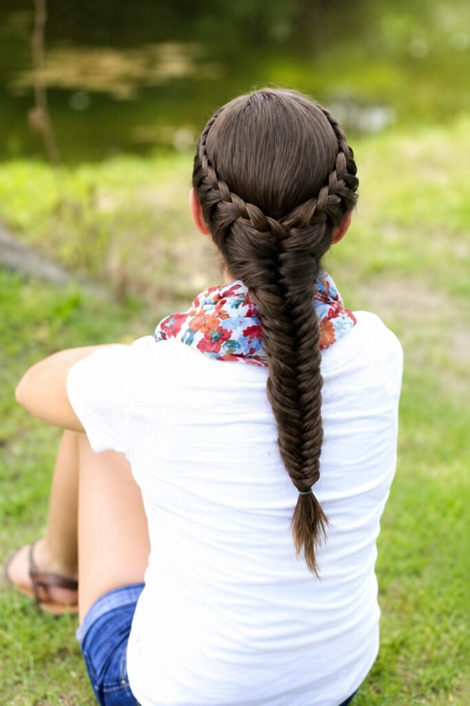 Fishtail Braid into Ponytail