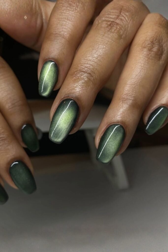 Forest Green Velvet Nails