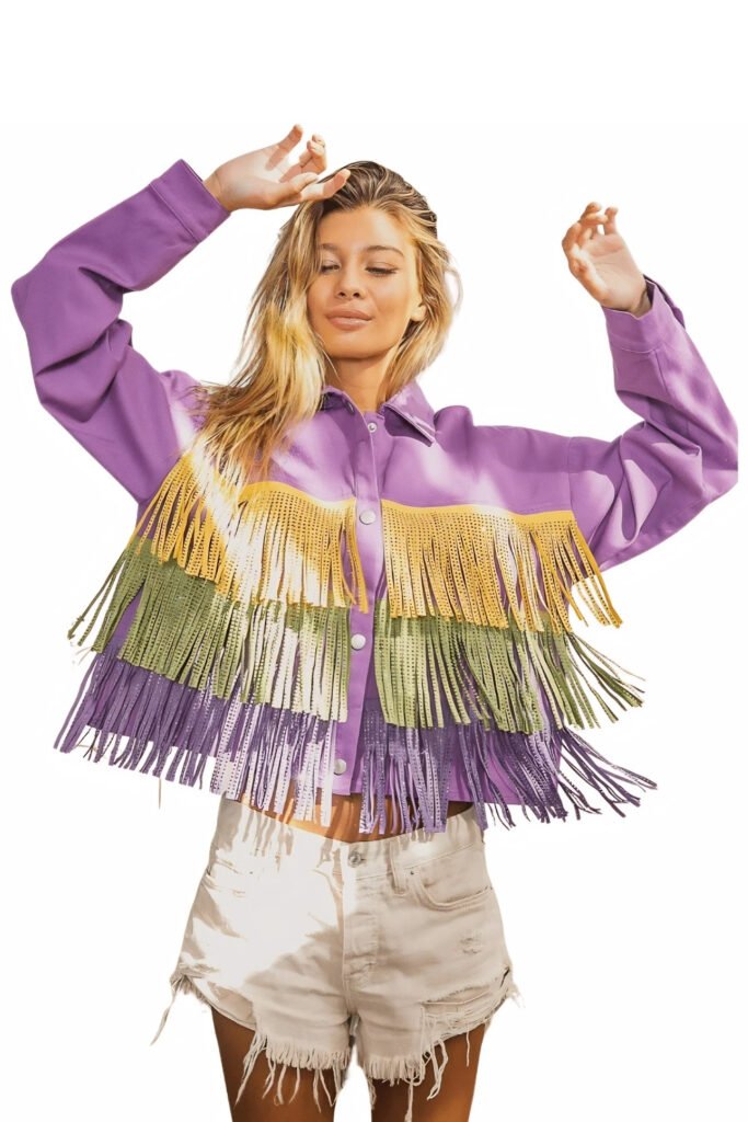 Fringe Jacket with Colorful Dress