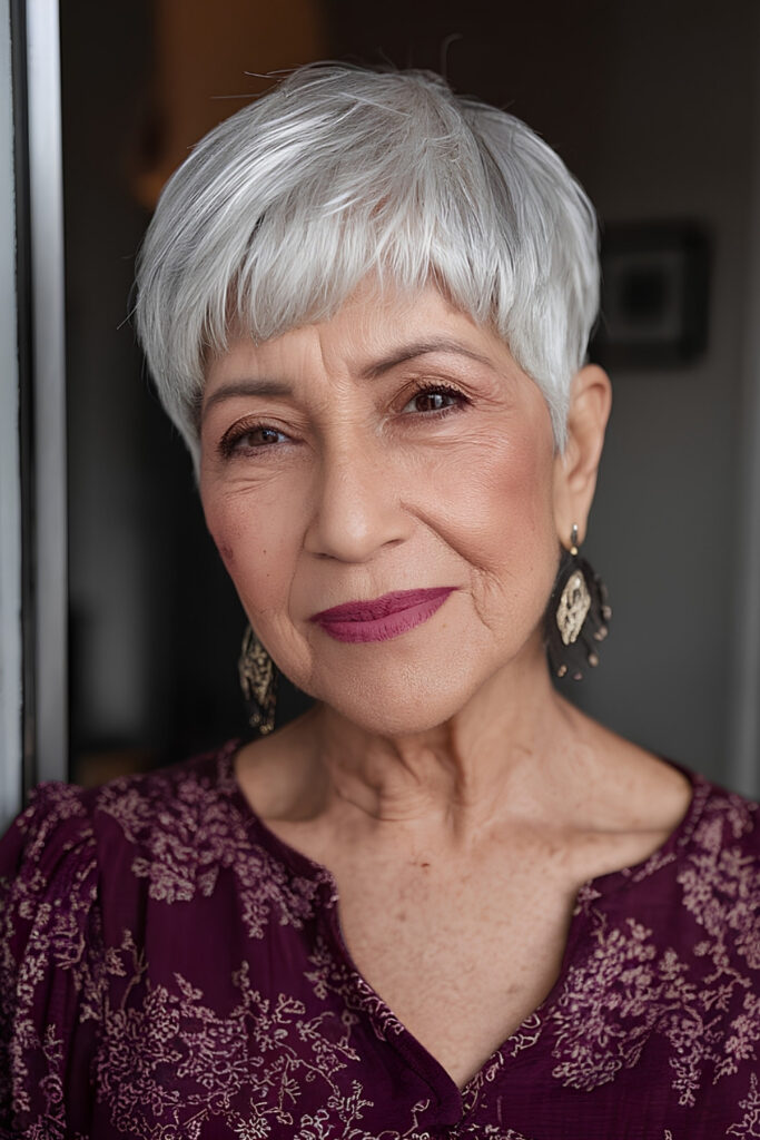 Frosted Mushroom Pixie on an older woman