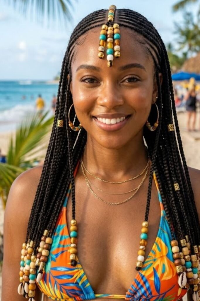 Fulani Braids with Beaded Center Part