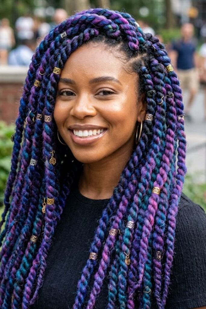 Galaxy-Colored Havana Twists with Hair Rings