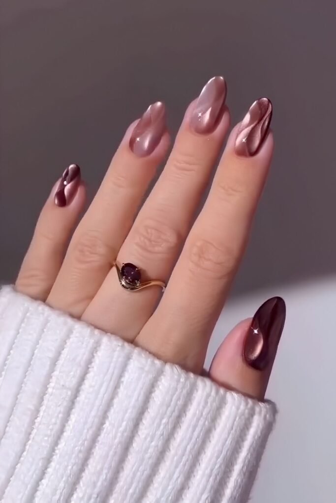 Glossy Neutral Caramel November Nails