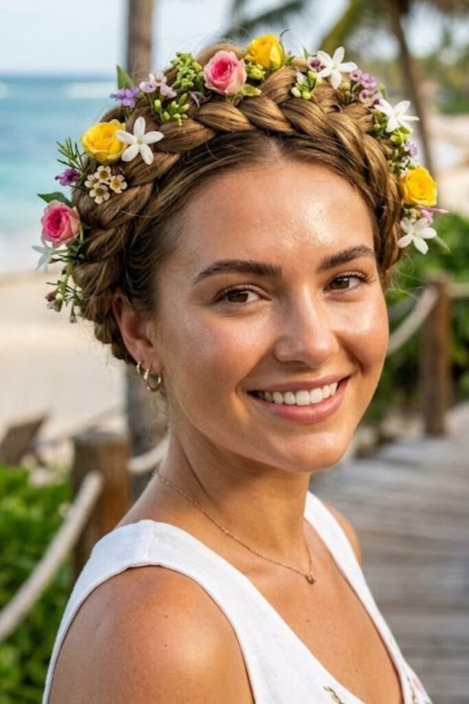 Halo Braid with Flowers