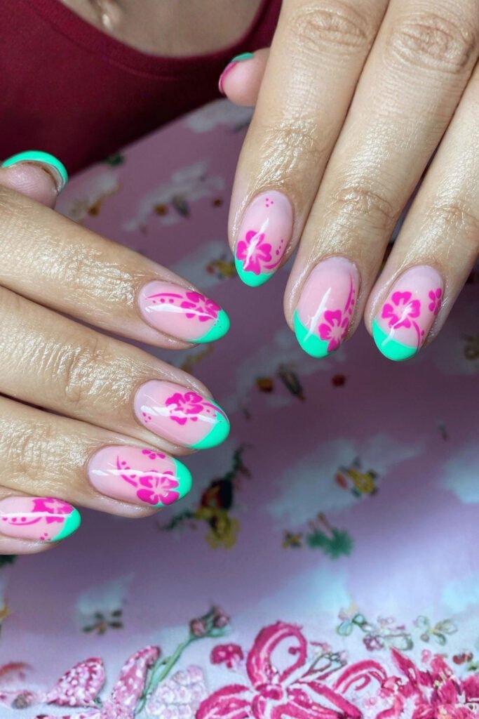 Hibiscus Floral Accent Nails