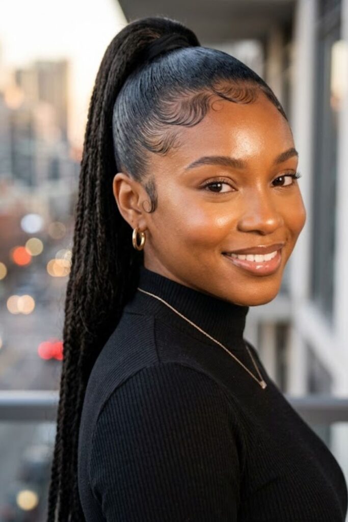 High Sleek Ponytail with Defined Baby Hairs