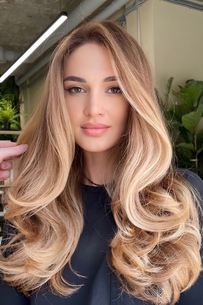 Long honey and caramel blonde waves