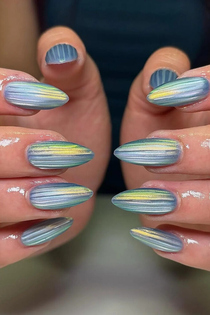 Icy Blue Ribbed-Glass Nails