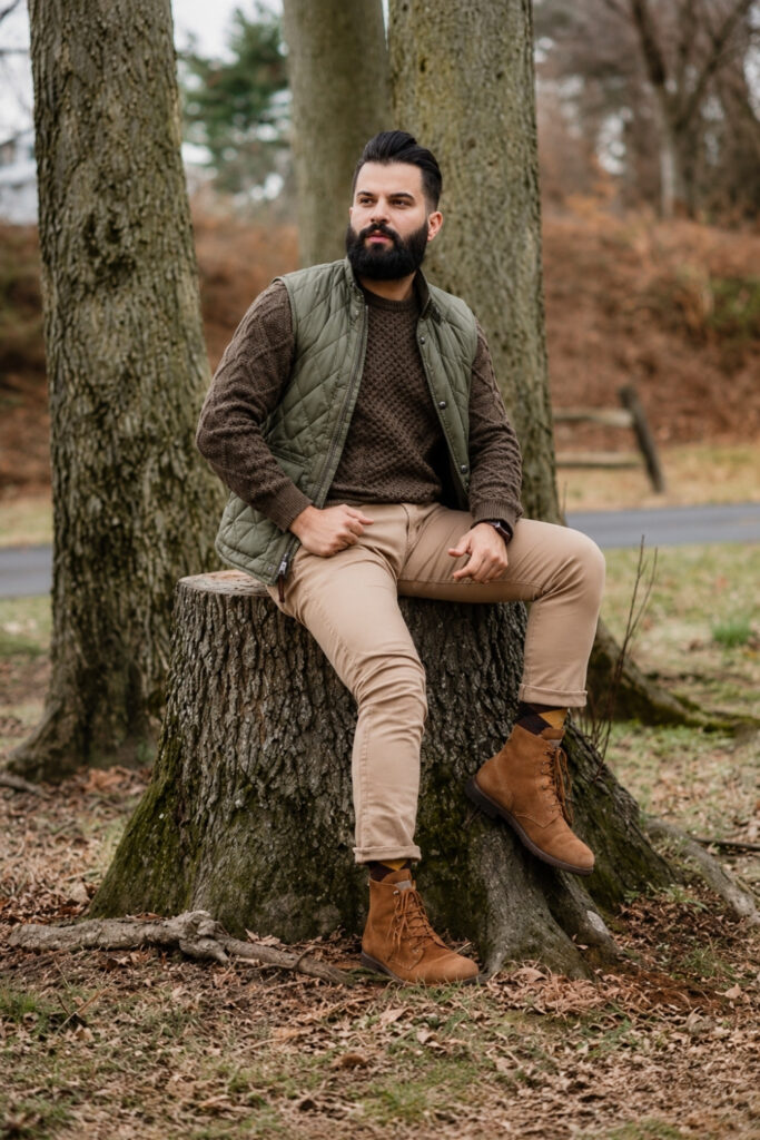 Khaki pants with a wool jacket
