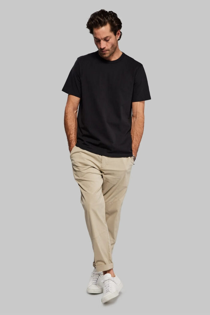 Khaki pants with a black t-shirt