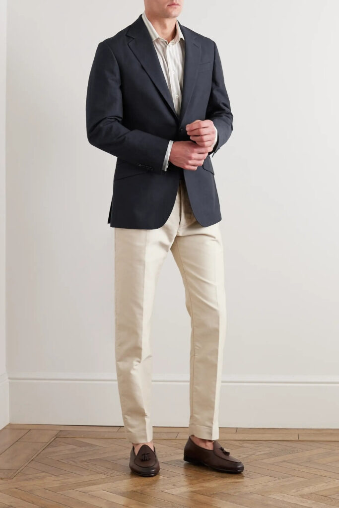 Khaki pants with a black blazer