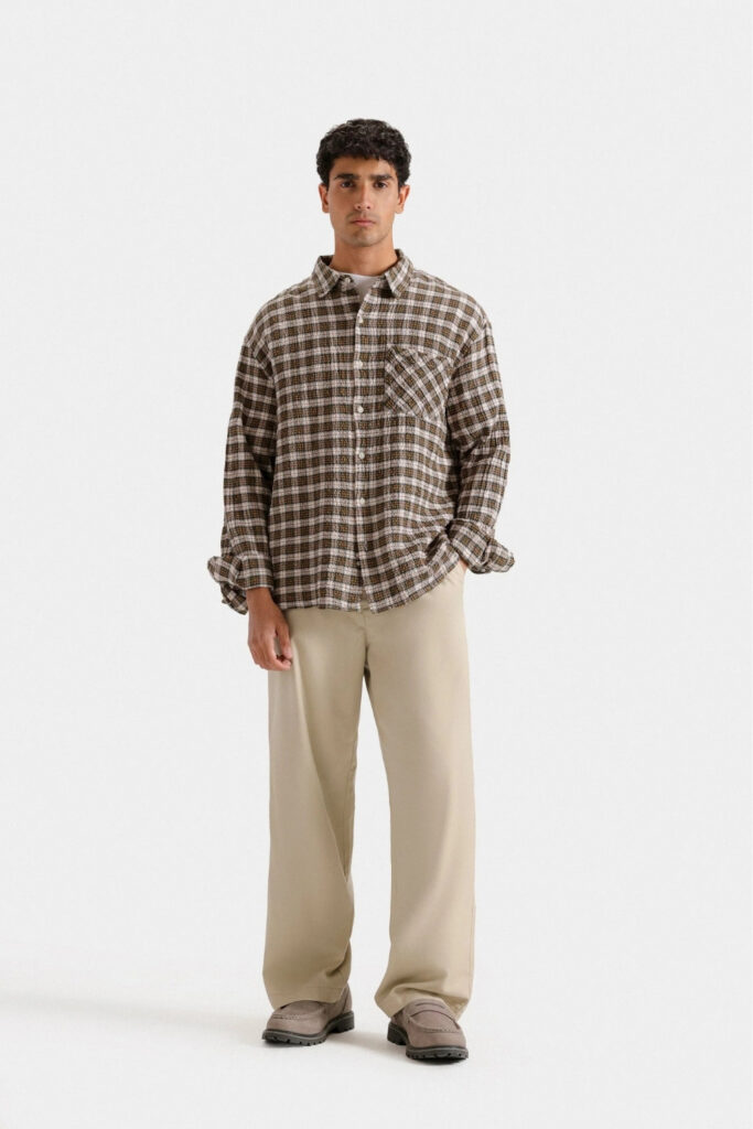 Khaki pants with a checkered shirt