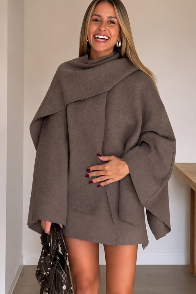 Knit Cape Jacket on Trousers