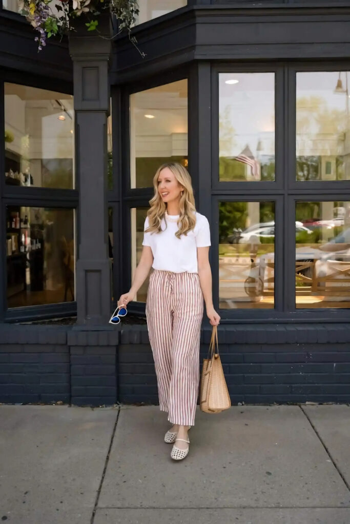 Airport outfit: Linen Wide-Leg Trousers with a Fitted Knit