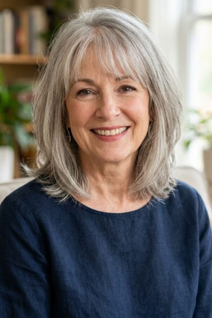 Lob with Wispy Bangs on an older woman