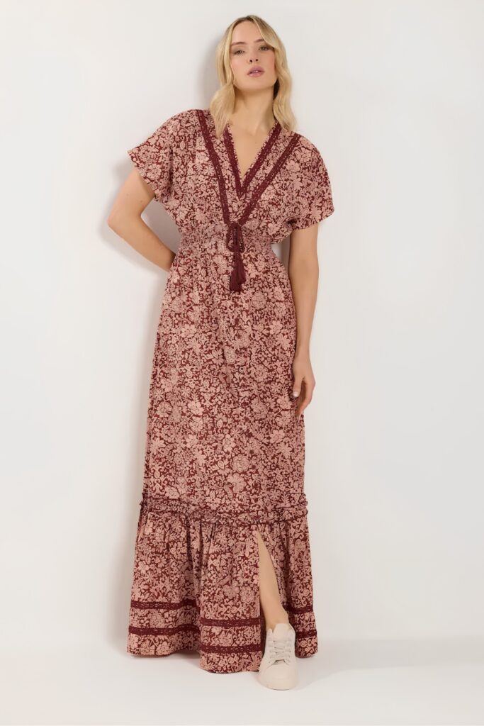 Red Lace Insert Maxi Dress