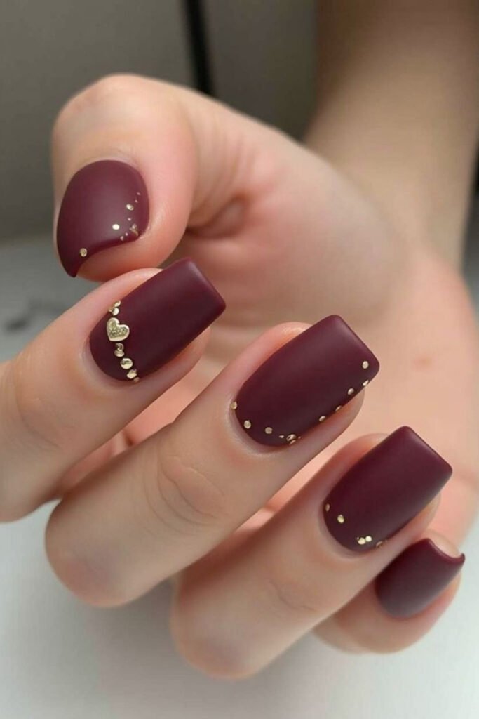 Matte Burgundy Square Nails with Gold Flecks