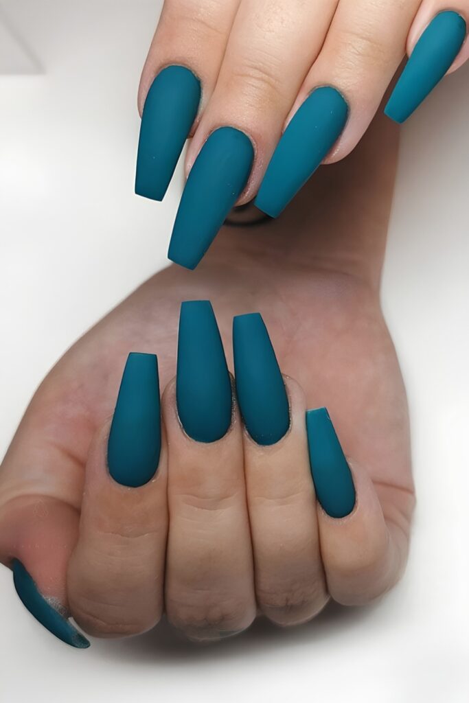 Matte Dusty Teal Coffin Nails