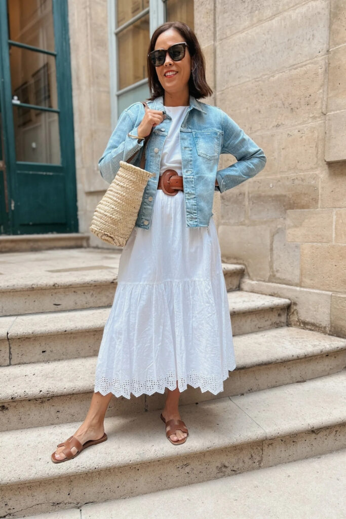 Airport outfit: Maxi Dress with a Denim Jacket