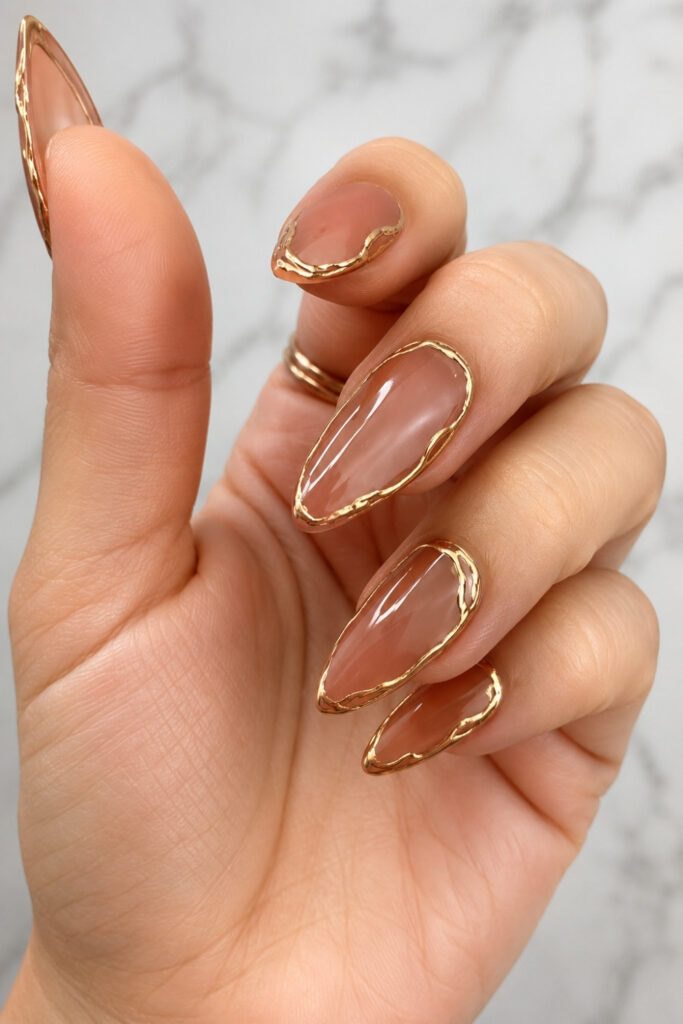 Mocha nails With Gold Flakes