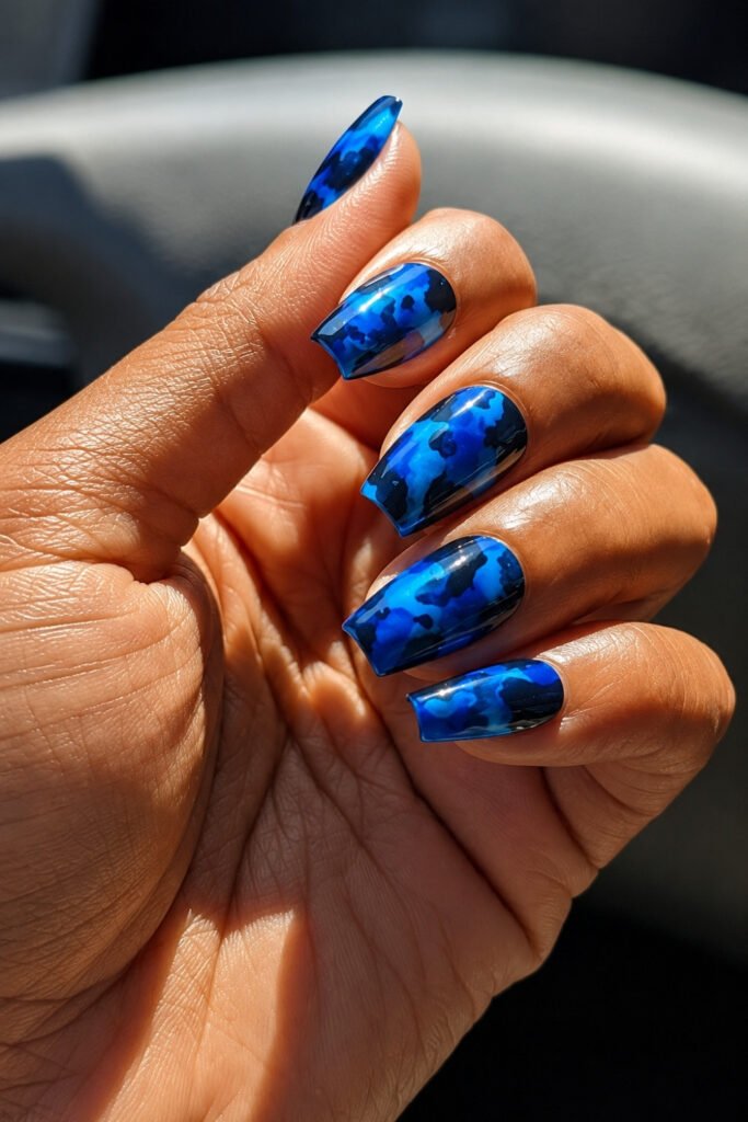 Navy Tortoiseshell Coffin Nails
