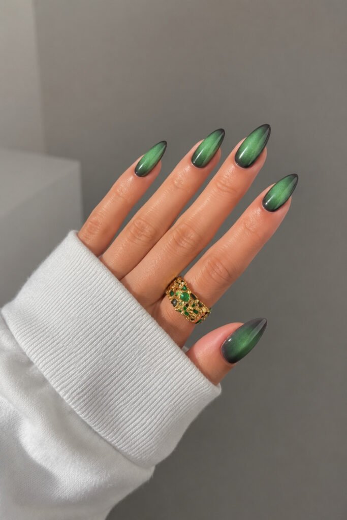 Olive Green Aura Effect Nails