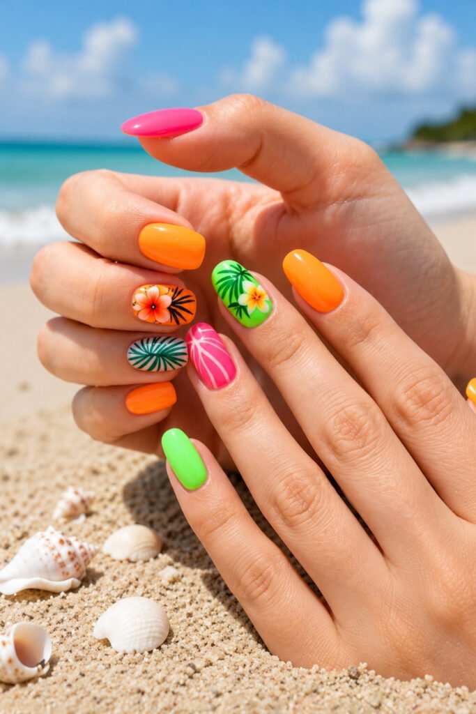 Palm Leaf Beach July Nails