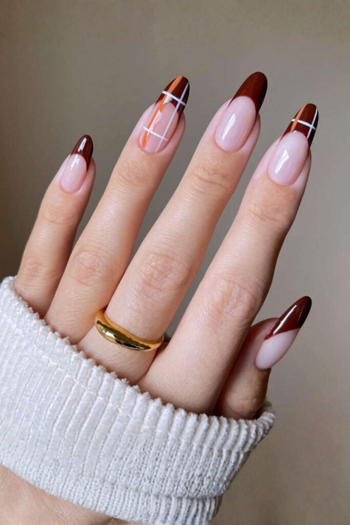 Plaid Accents on Mauve Oval Nails