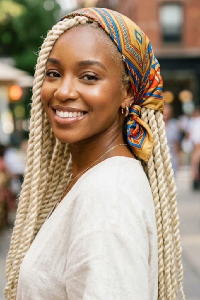 Platinum Blonde Havana Twists with Scarf Wrap