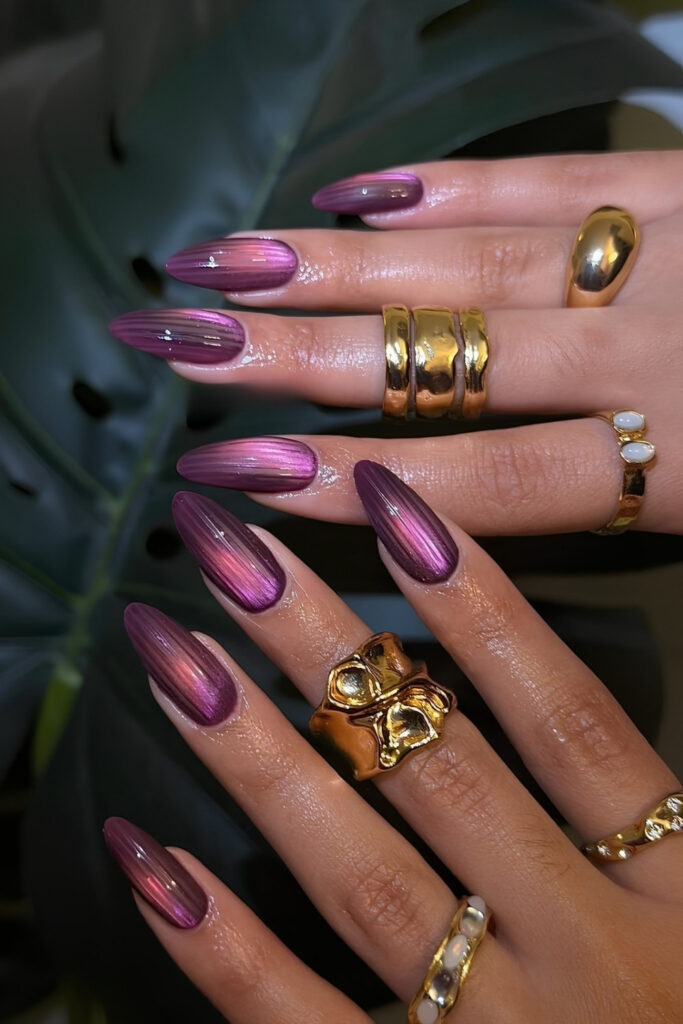 Plum Chrome Ribbed Nails