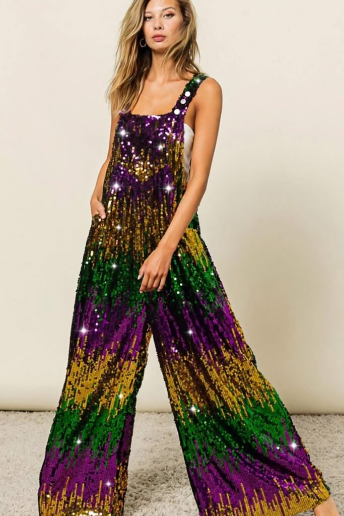 Purple and Green Color-Block Jumpsuit