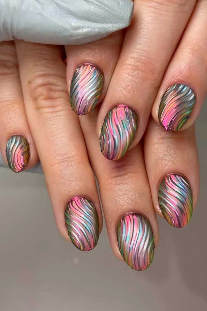 Rainbow Ribbed-Glass Nails