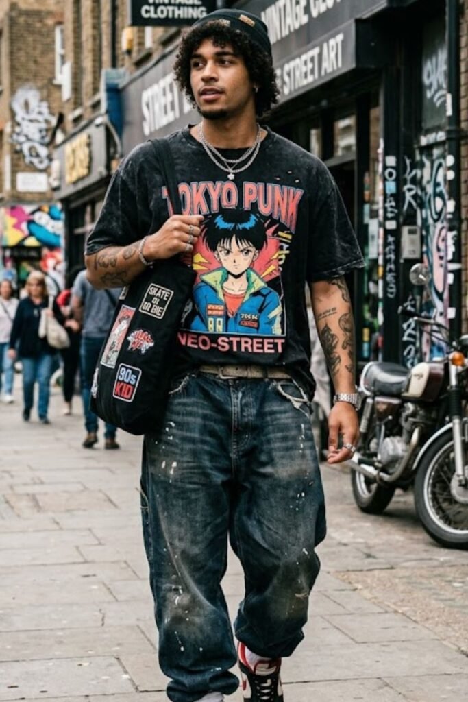 Retro Street Vibe with Graphic Tee & Sneakers