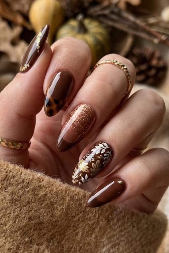 Rich Brown French Tip Almond Nails