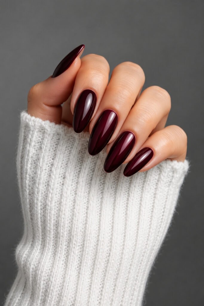 Rich Burgundy Almond Nails for Cozy Autumn Evenings