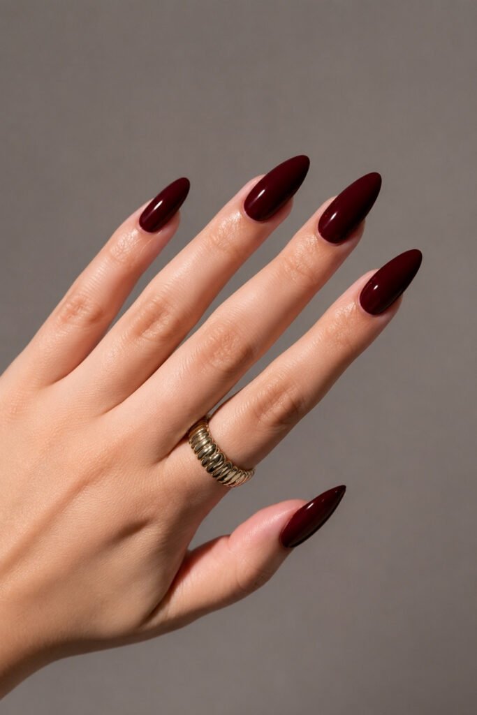 Rich Burgundy Almond November Nails