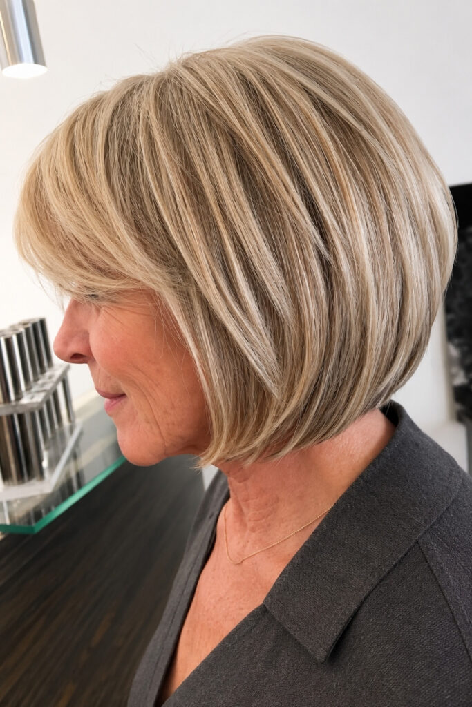 Rounded Bob with Layers on an older woman