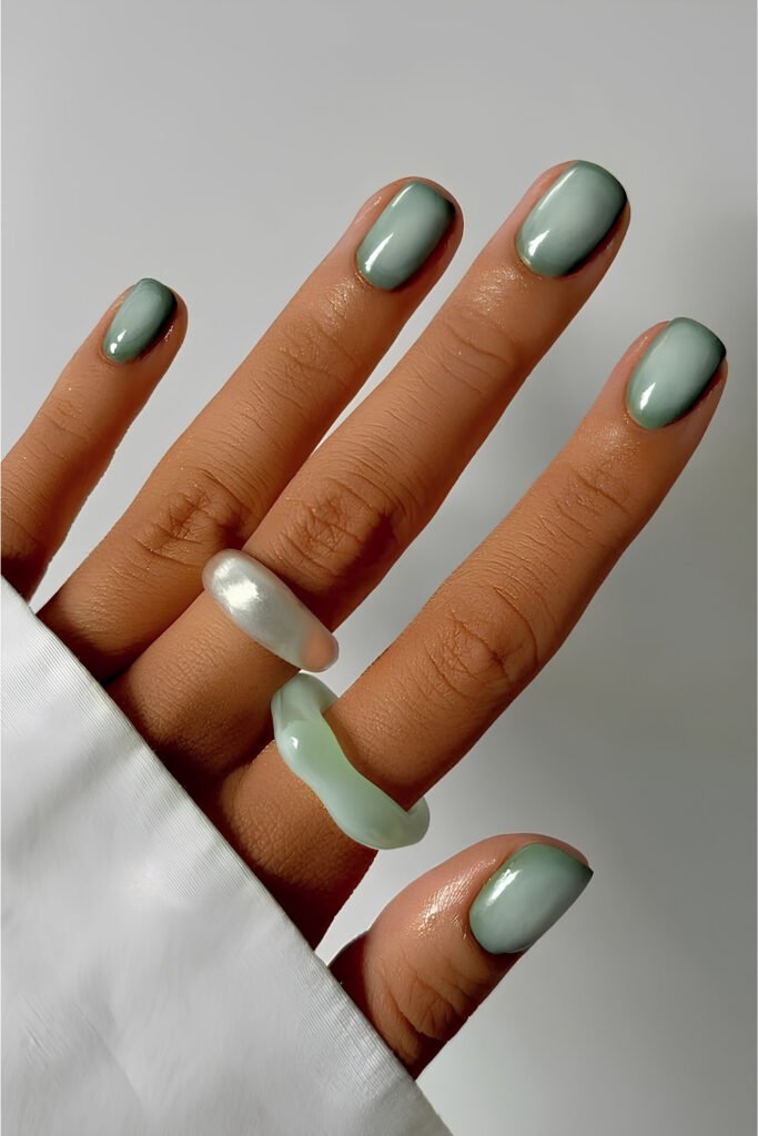 Sage Green Aura Oval Nails