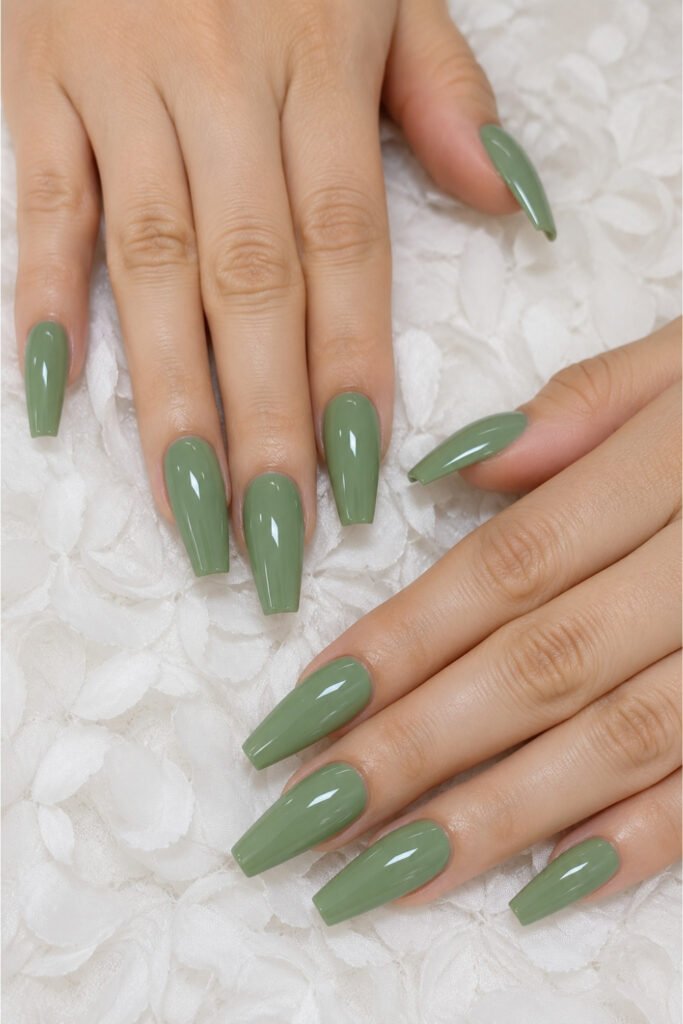 Sage Green Glossy Coffin Nails