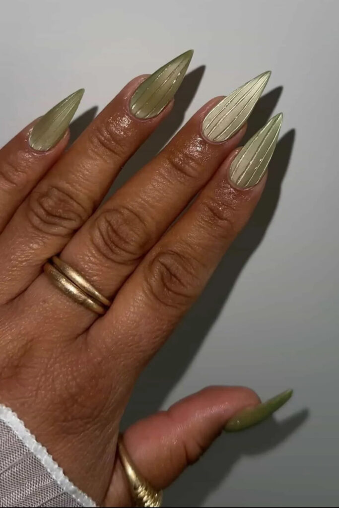 Sage Green Ribbed-Glass Nails