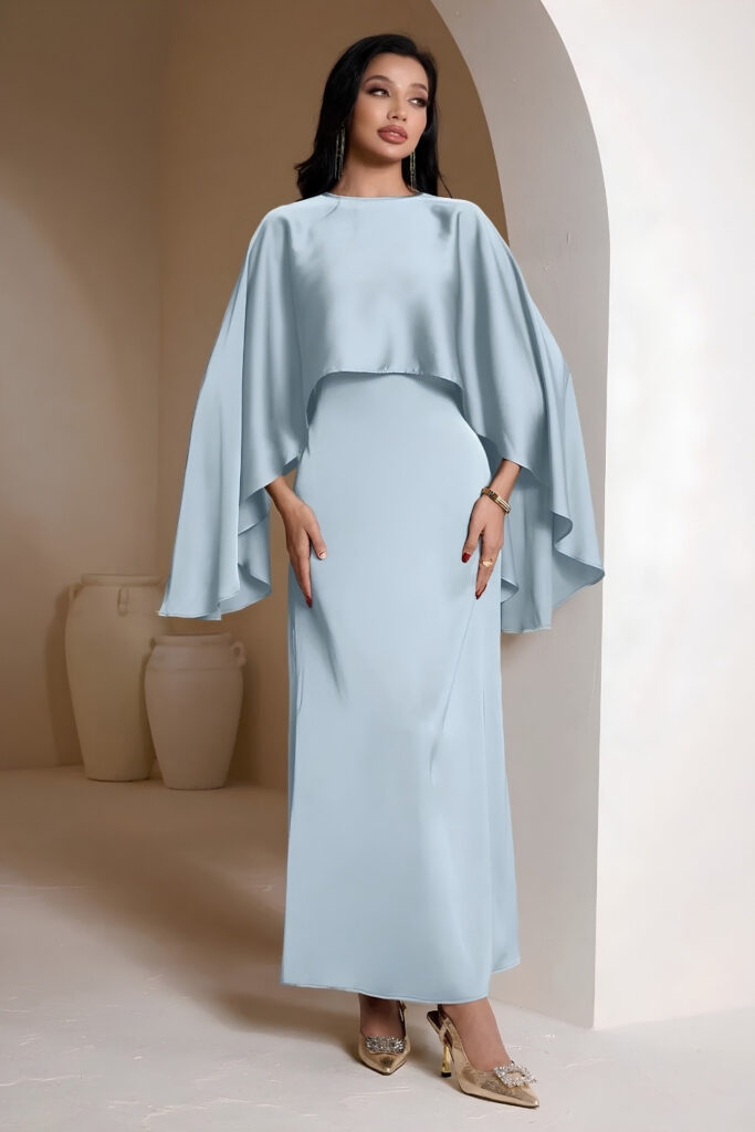 Satin Cape over Shirt Dress
