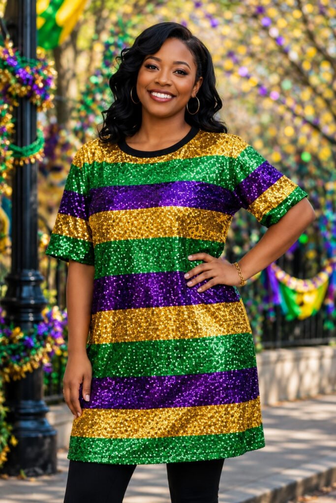 Sequin Dress in Mardi Gras Colors