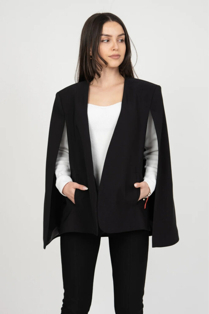 Sheer Cape Overlay on Blazer