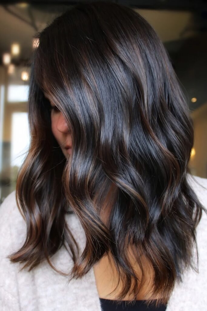 Shiny Lowlights for Dark Brown Hair